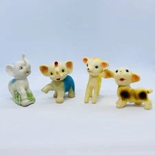 Vintage Set of 4 Soft Rubber Squeaker Toys - (2) Elephants, Puppy and Deer Japan