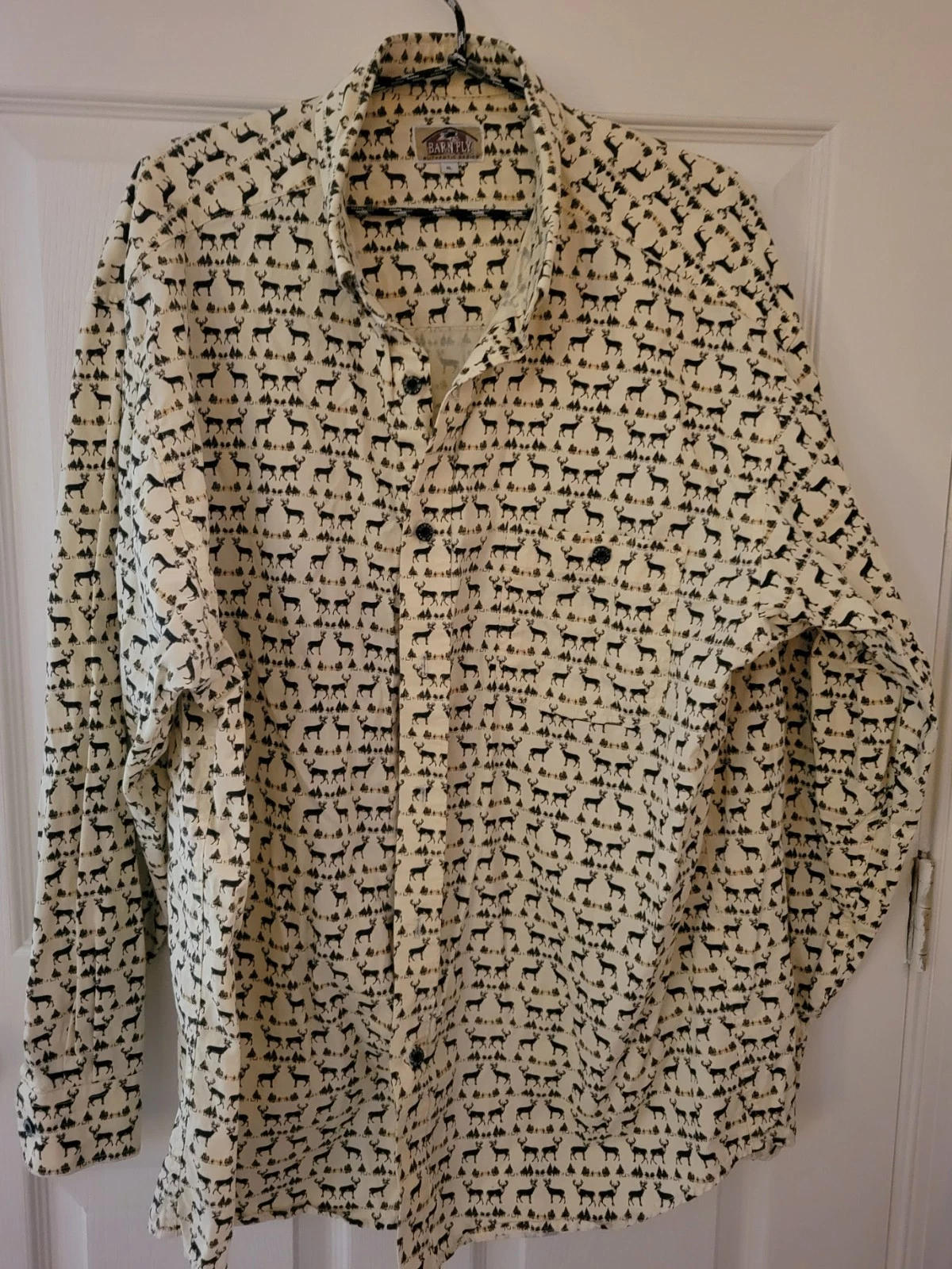 Barn Fly XL Deer Print Button Front Shirt USA Made Hunting Wildlife Cotton Long