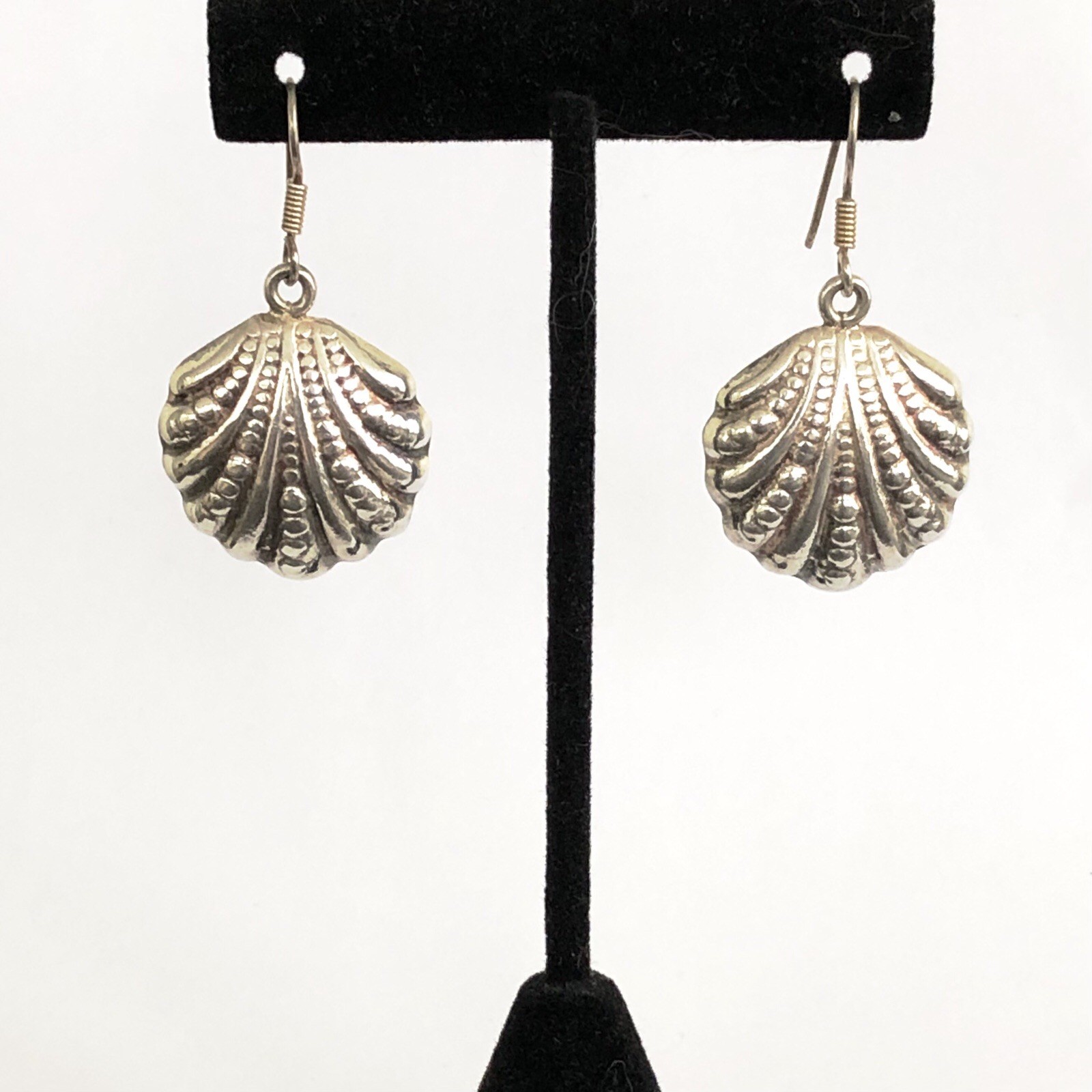 Sterling Silver Scallop Shell Earrings, Long Dang… - image 1