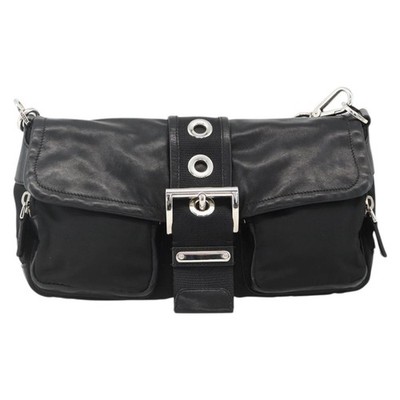 PRADA Shoulder Bag Nylon Black Silver Auth YKZ1585A | eBay