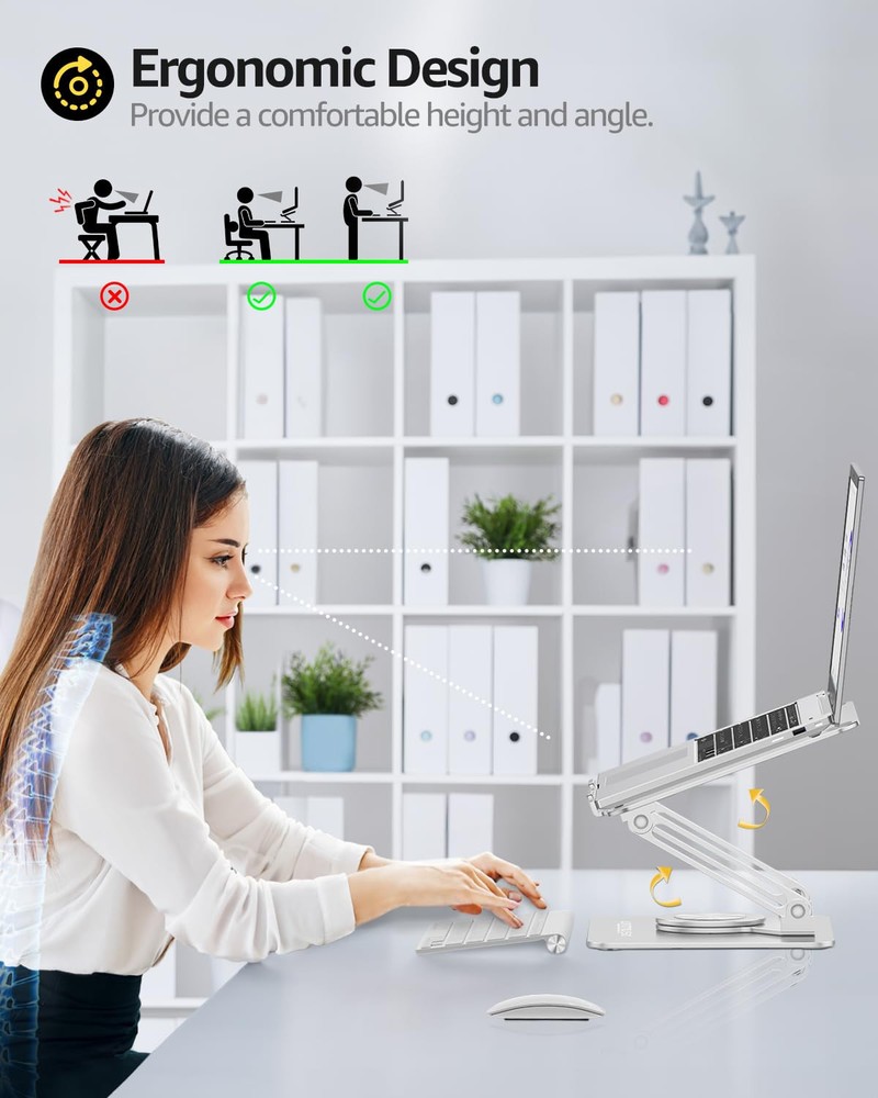 360° Rotating Ergonomic Laptop Stand for Desk - Adjustable Cooling Computer Riser 360° Rotating Ergonomic Laptop Stand for Desk - Adjustable Cooling Computer Riser