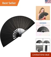 Large Black Rave Hand Fan - Portable Waterproof for Festivals