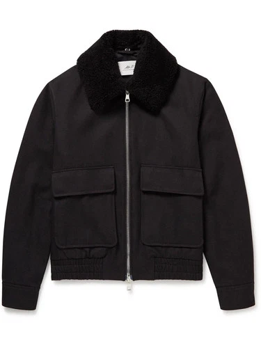 Mr. P (Mr Porter) cotton black bomber jacket with removable fur collar - Small - product listing photo