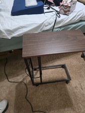 Wood Grain End & Side Table Metal Frame Brown/Black With Power Outlets