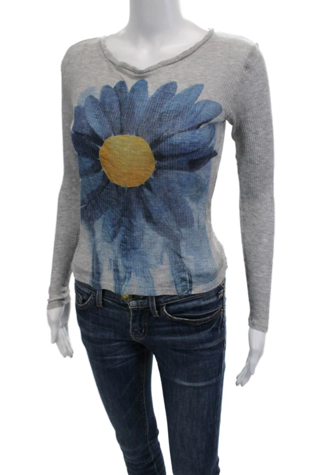 Camiseta Jersey Desigual Mujer Gris Floral Cuello Redondo Manga Larga Algodón Talla XS Foto 2 de 4