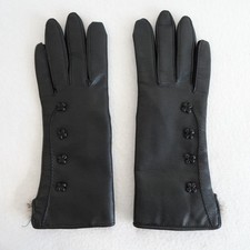Vintage Women  s Faux Black Leather Fur Lined Gloves Size 7 to 8 1/2 S/M