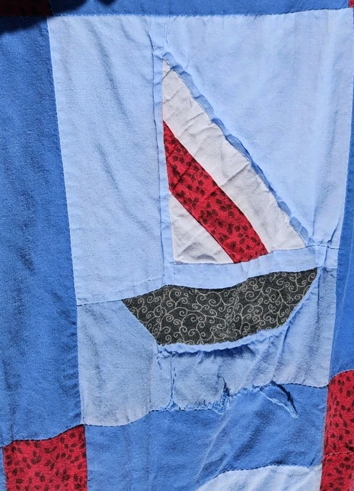   Nautical Boats And Lighthouse Quilt.   86 × 86 - Image 4 of 4