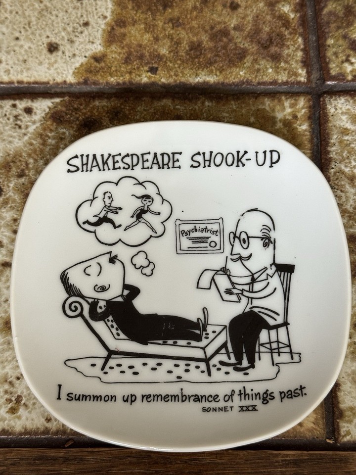 A porcelain trinket dish punning on Shakespeare's name — 'Shook-Up' — is the kind of witty literary joke that belongs on an English teacher's desk.