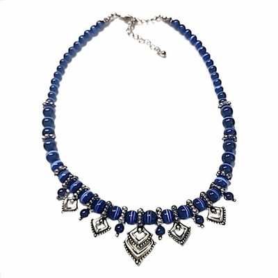 1980 Avon Necklace Midnight Blue Moonglow Glass Bead Designed Nancy and Rise