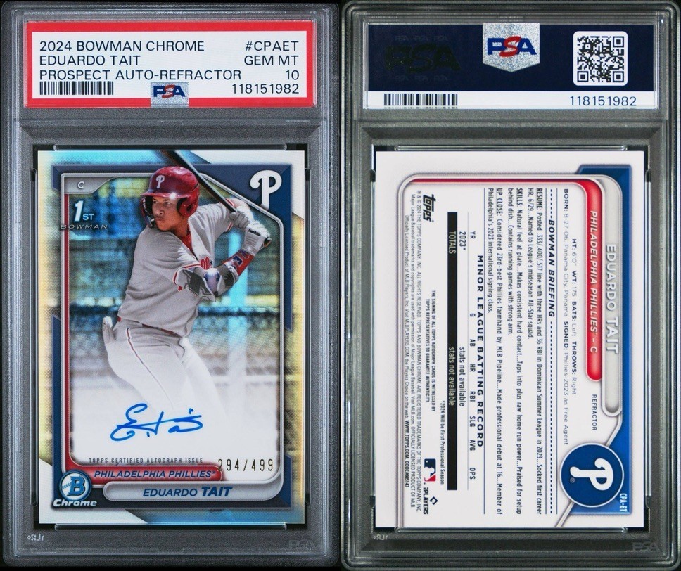 Eduardo Tait 2024 1st Bowman Chrome Refractor Auto /499 PSA 10