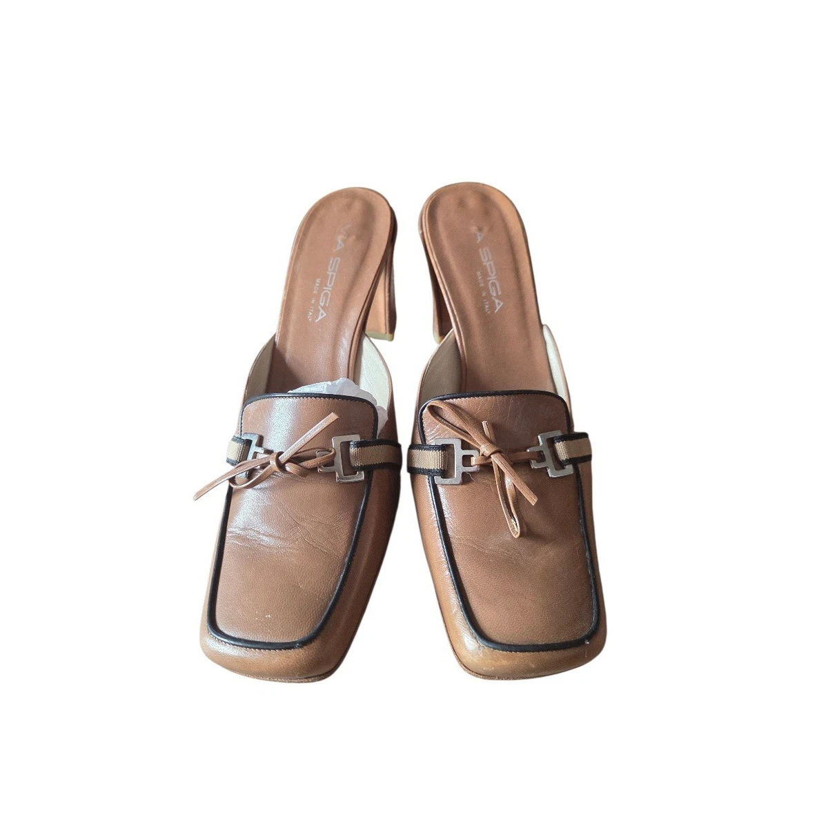 Via Spiga Men 11 Dark Brown Leather Square Toe Block Heel Loafers Made in Italy Via Spiga Mens Brown Sued Loafers Size 11M | eBay main image 2