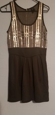 Jacquie Women Black Silver Sequin Sleeveless Pleated Flare Party Dress Medium