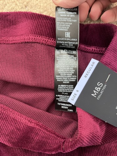M&S Collection High Rise Berry Corduroy Soft Touch Leggings UK 8. BNWT RP £17.50 - Picture 8 of 8