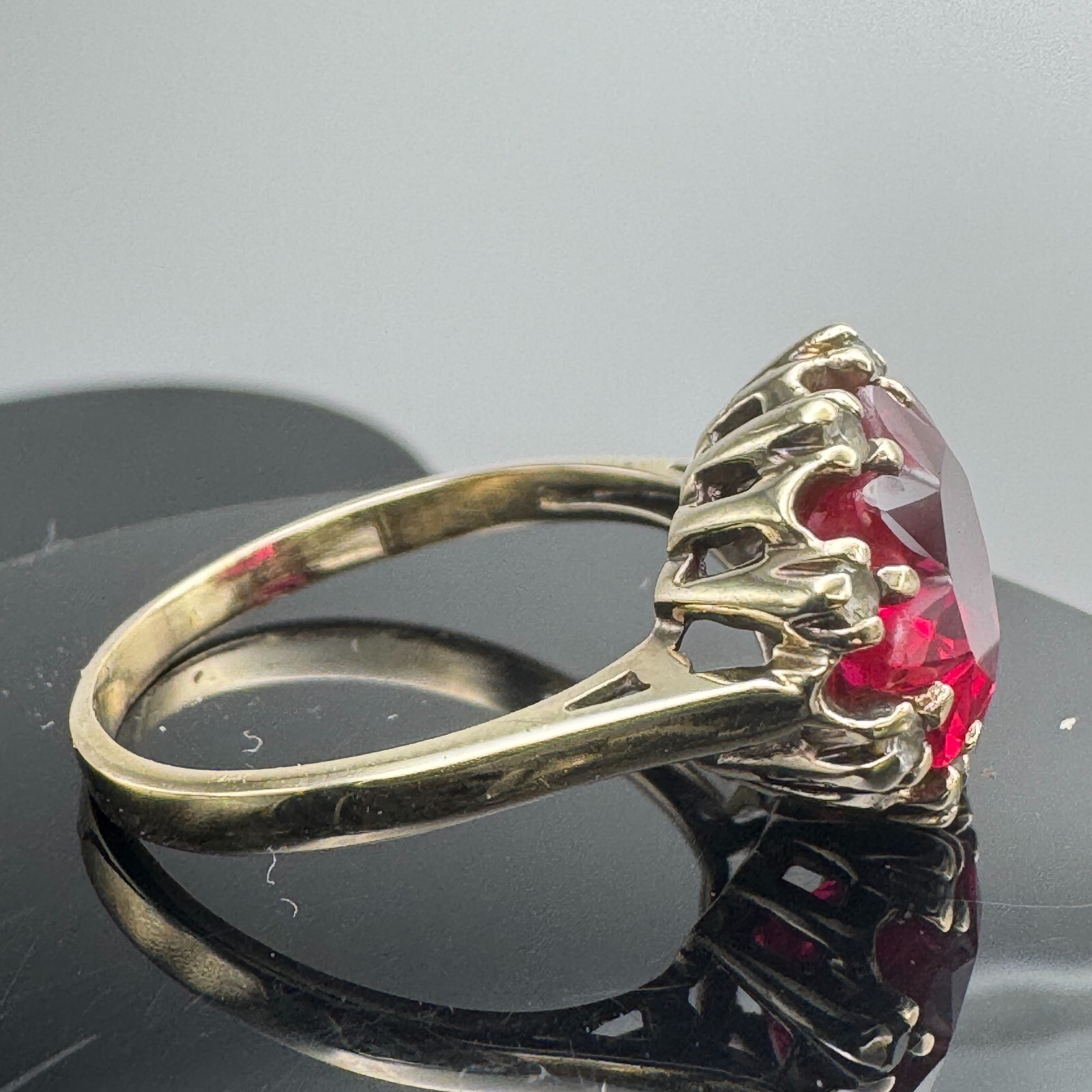 Solid 10k Gold Ring with Lab Ruby and Diamond / V… - image 2