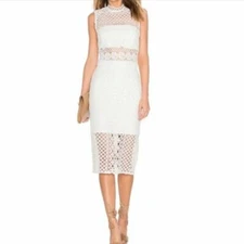 Bardot ‘Calista’ Off-White Lace Overlay Two Piece Crop Top Pencil Skirt 6 NWT