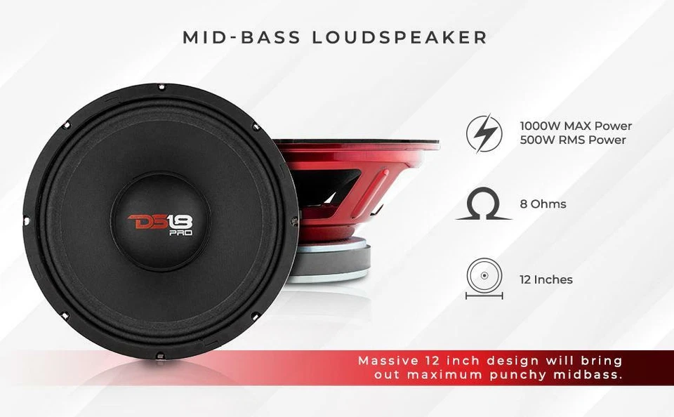 DS18 PRO-X12MBASS Car Loudspeaker - 12" Mid Bass, 1000 Max, 8 Ohms (1 Speaker) - Image 2 of 4