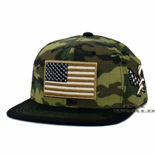 USA Flag Hat Stars and Stripes Eagle Snapback Flat Bill Baseball Cap- Camo/Black
