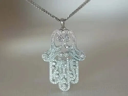 VETEMENTS Ciondolo Ciondolo a Mano Hamsa Diamante Simulato Taglio Rotondo 2 17 Ct Oro Bianco 14k Over