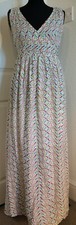 Kushi cotton sleeveless maxi dress white with green and cerise pattern size 12
