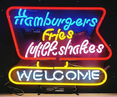 HAMBURGERS AND FRIES 24''x20  Neon Light Sign For Shop Eco friendly Wall Decor