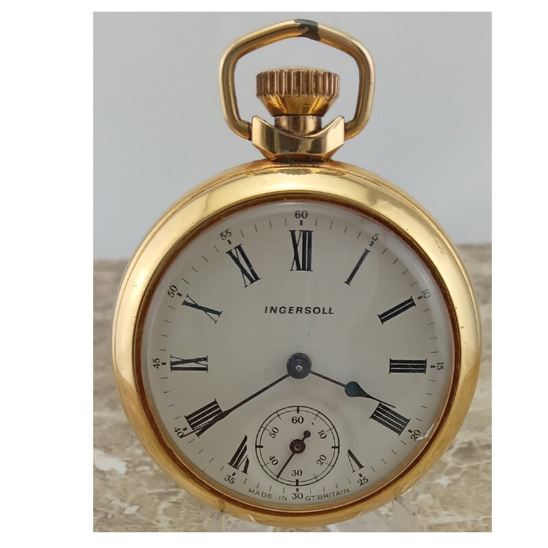 NOS 14k Gold-F  Smiths Ingersoll White Dialed Pocket Watch, ca. 1963