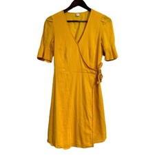 Boho Feminine Wrap Dress S Squash Gold Surplice Spring Housewife Pin Up 90s Y2K