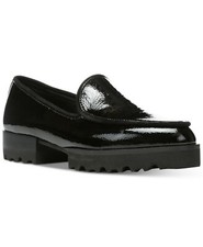  188 Donald Pliner ELEN Womens Loafers Crinkle Patent Leather Shoes Black - NWOB