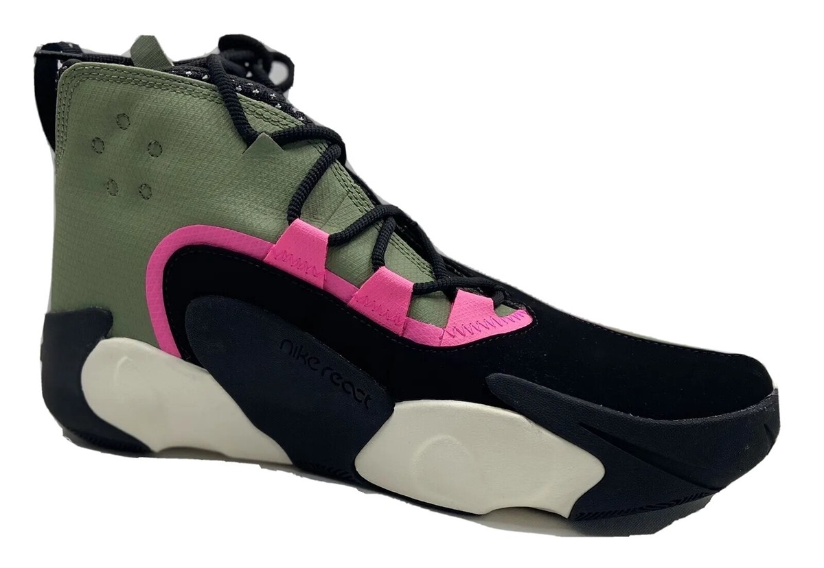 Nike React Frenzy Spiral Sage Olive and Pink High-Top Sneakers collectible New NIKE REACT FRENZY SPIRAL SAGE OLIVE AURA BLACK CN0842-300  main image 3
