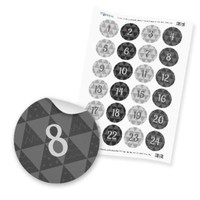 Itenga Zahlensticker Z25 Adventskalenderzahlen 1-24 Retro 80Er 90 Grau Aufkleber