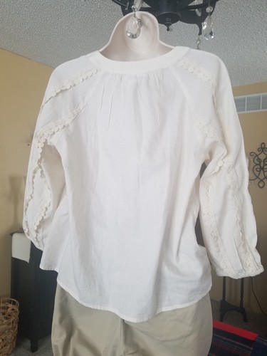 J Jill peasant cream barley cotton blouse size extra small petite new with tags - Picture 8 of 13