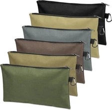 Tool Bag Zipper 6 Pack, Tan, Navy Green, Black, Light Brown, Grey, Mocha