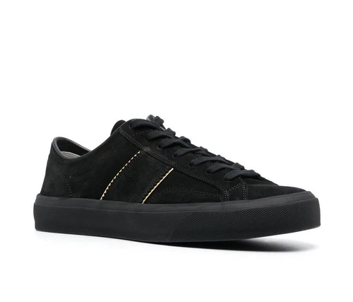 Tom Ford Cambridge Men's Black Gold Suede Low Top Sneakers Size 6 US