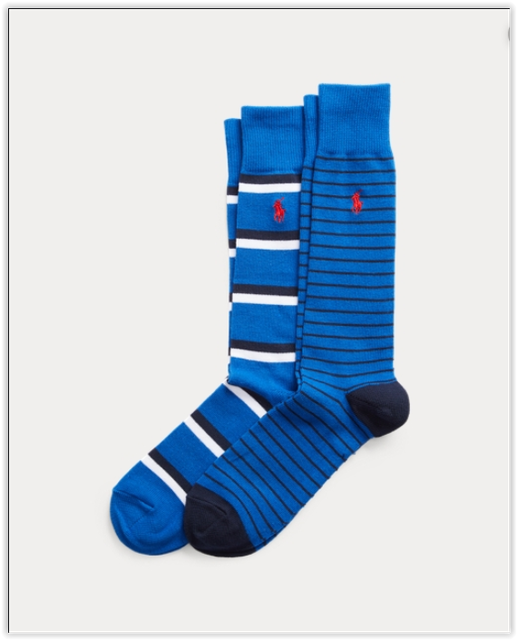 NWT Polo Ralph Lauren STRIPED SOCKS 2 PACK Embroidered Polo Pony, Blue