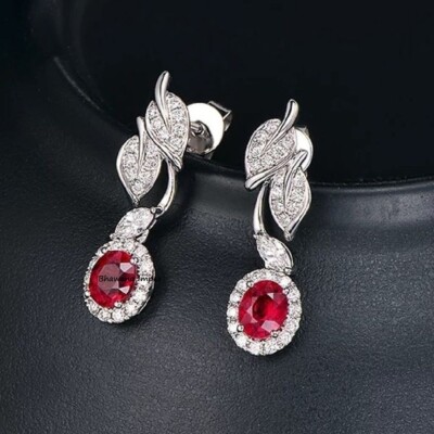 Natural Rose Cut Diamond Ruby & Sterling Silver Handmade Earrings  Jewelry