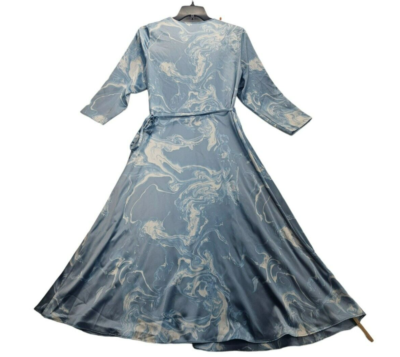 Alfani Womens Marble-Print 34-Sleev Concealed Blue Marble Wrap dress 14  D139 | eBay
