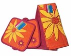 FLORAL SPRING/ SUMMER BRIGHT ORANGE PINK KITCHEN DISH TOWEL & POT HOLDER NEW