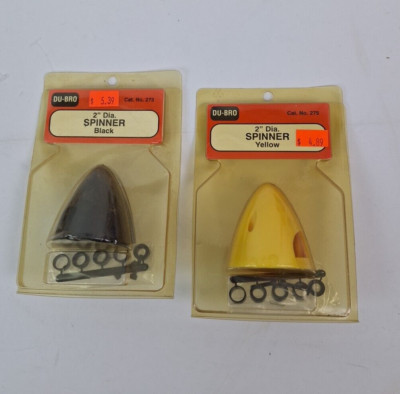 2 DUBRO 2'' Dia. Spinners 1 Black(273) 1 Yellow(275) New Old Stock RC Airplane