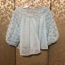 Vanity Fair Vintage Baby Blue Puffy Lace Sleeves Top Size Large L