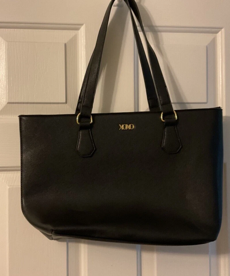 XOXO Shoulder Tote Purse Black pebbled grain Vegan Poly Faux Leather Bag zip - Image 4 of 4