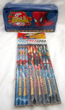 Unisex Spiderman Blue Pencil Case Pouch  12 Spiderman Character Pencils-New V2