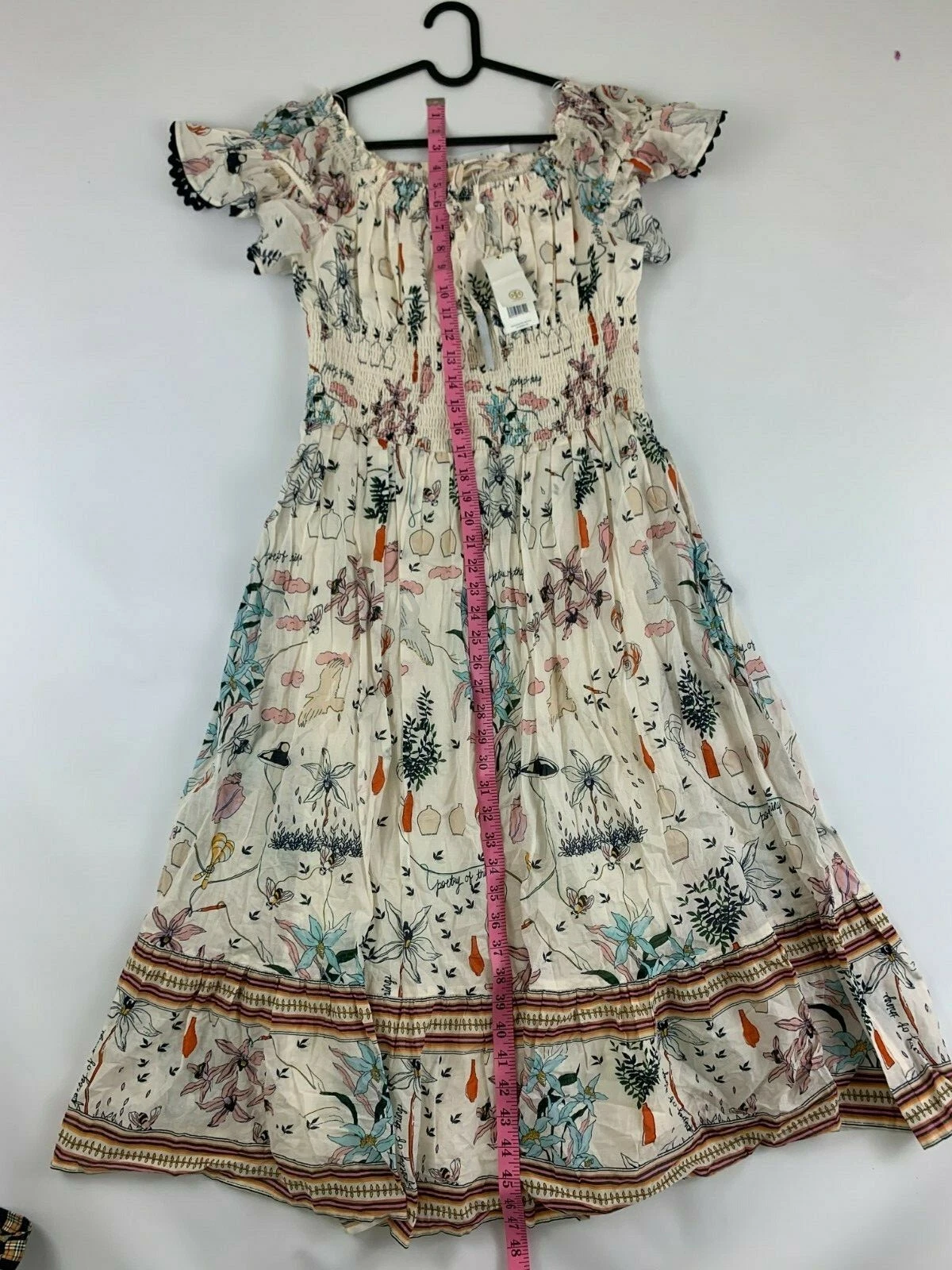 Abito midi floreale nuovo TORY BURCH Meadow Folly spalle scoperte taglia L