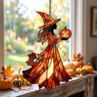Halloween Witch Acrylic Suncatcher Personalized Pumpkin Fall Decor Gift