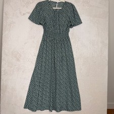 Green Floral Smocked Waist Flutter Sleeve Maxi Dress Size M Cottagecore Prairie