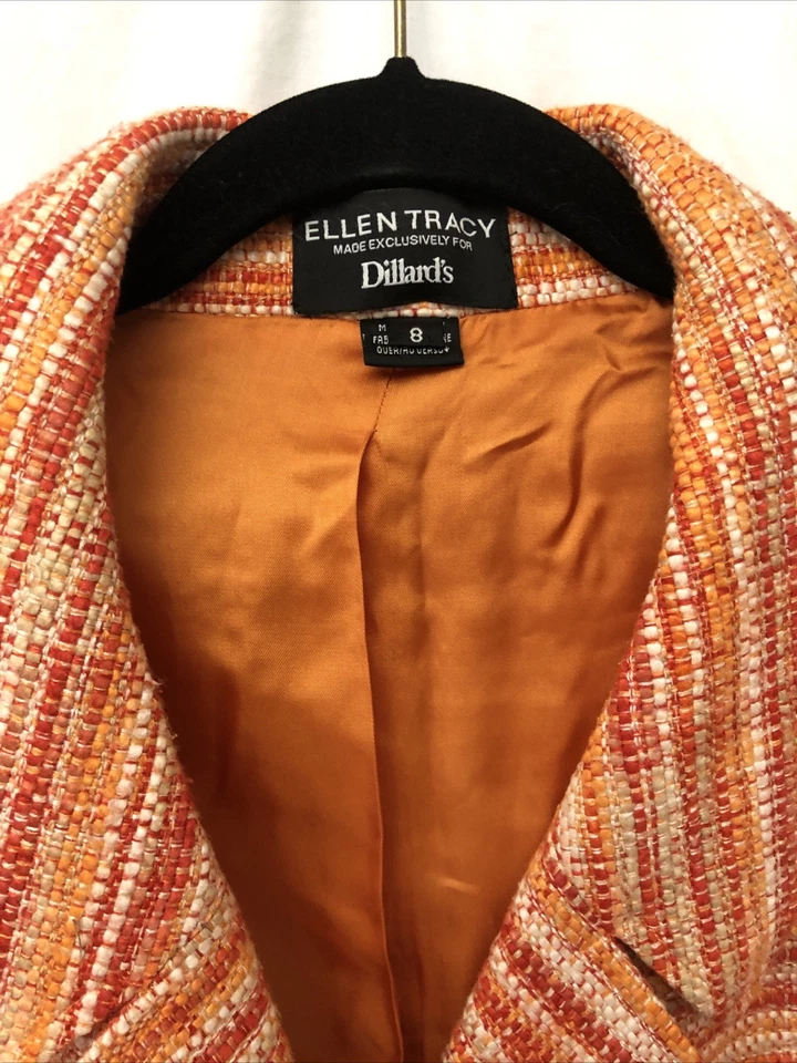 Chaqueta para mujer Ellen Tracy for Dillards naranja con múltiples sargas forrada con botones - talla 8 Foto 3 de 4