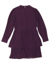 WAREHOUSE Womens Long Sleeve Tiered Dress UK 12 Medium Purple Polyester DT25