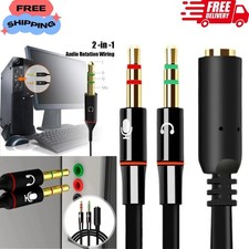 3.5mm Headset Splitter Adapter Female to Dual Male Mic Audio Y Cable for PC