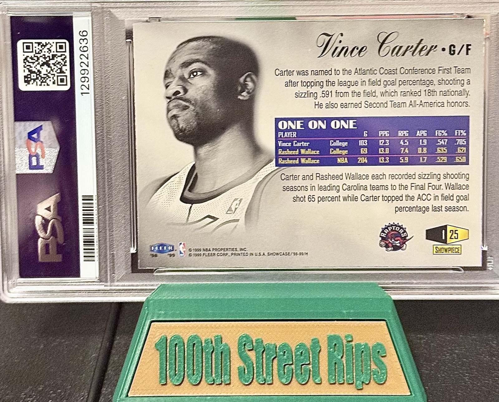 1998 Fleer Flair Showcase Vince Carter Row 1 PSA 8 885/1500 No. 25 Rookie view 2