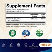 Vitamin D3 50,000 IU Once Weekly Supplement 60 Capsules Made in USA