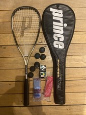 Prince Squash Racket Power Ring Ultralite Graphite 16x17 Inch w/ Case And Balls