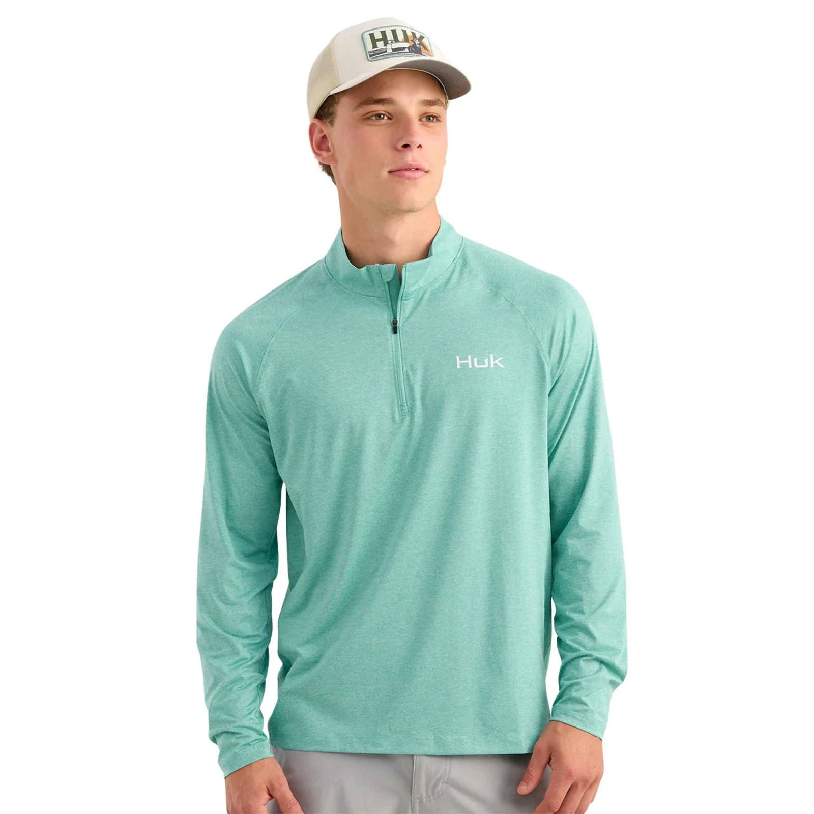 Huk Airweight Heather 1/4 Zip Men's Tech Shirt, Marine Blue Heather, X-Large